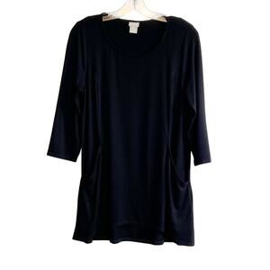 Chicos 3/4 Sleeve Hi Low Pocket Tunic Black Size 0 Womens Small